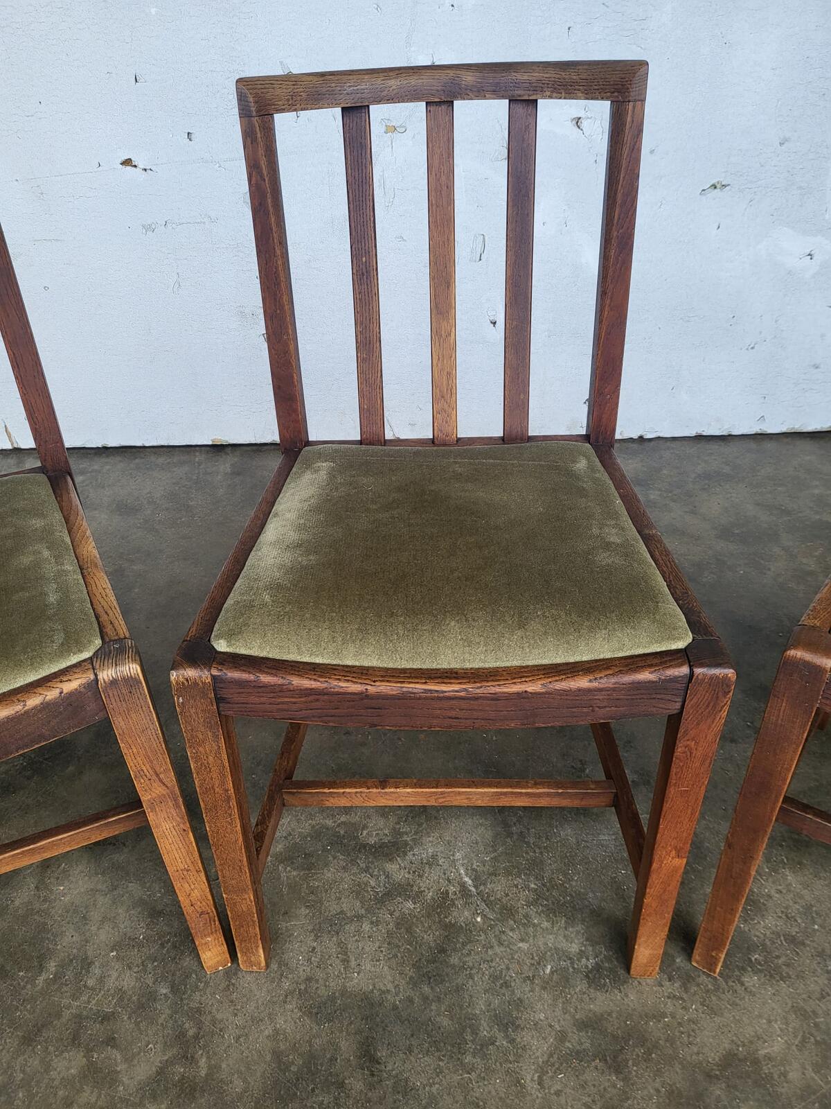 Vintage 1930's square oak extending kitchen dining table and 4 chairs