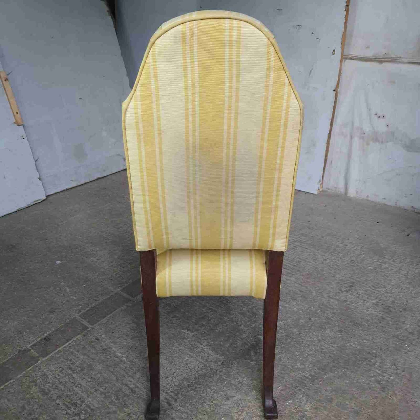 20thC Antique Upholstered High Back Chair Cabriole Legs Yellow Padded