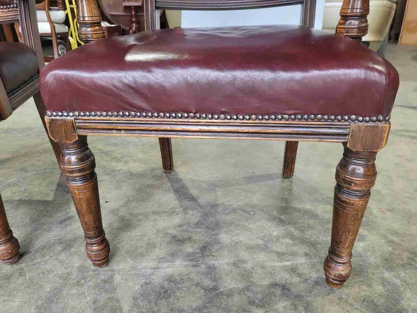Pair two his & hers antique leather Oak high back arm chairs office
