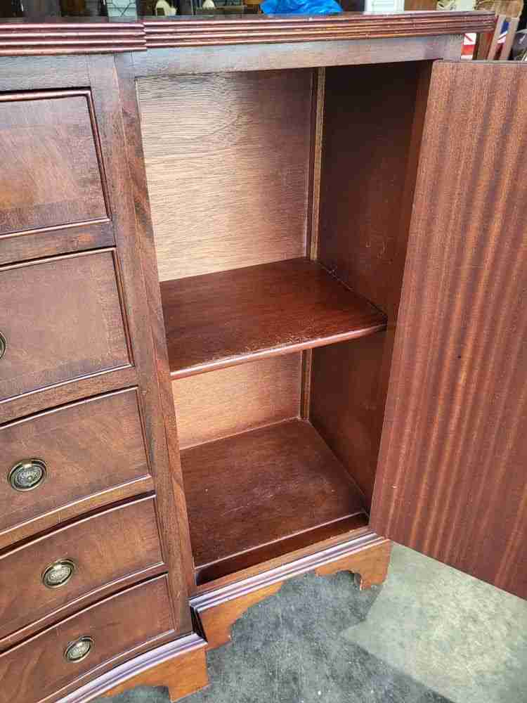Antique repro small break front sideboard cupboard drawers
