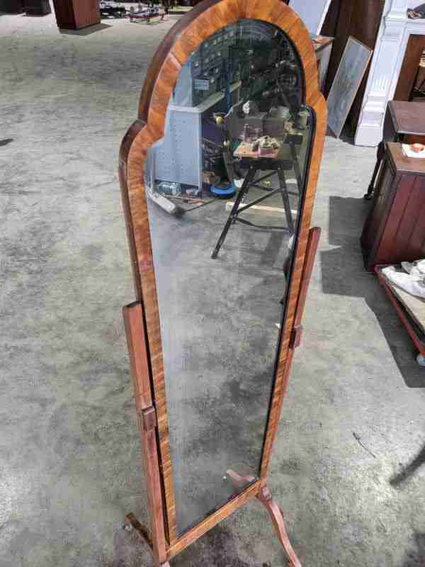 20thC tall cheval floor standing bedroom mirror castors