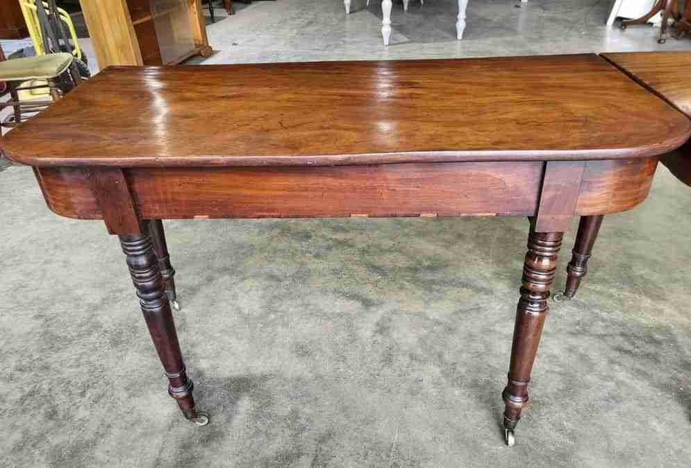 Two Antique Georgian mahogany D end turned leg hall server dining table deskPRICEX1