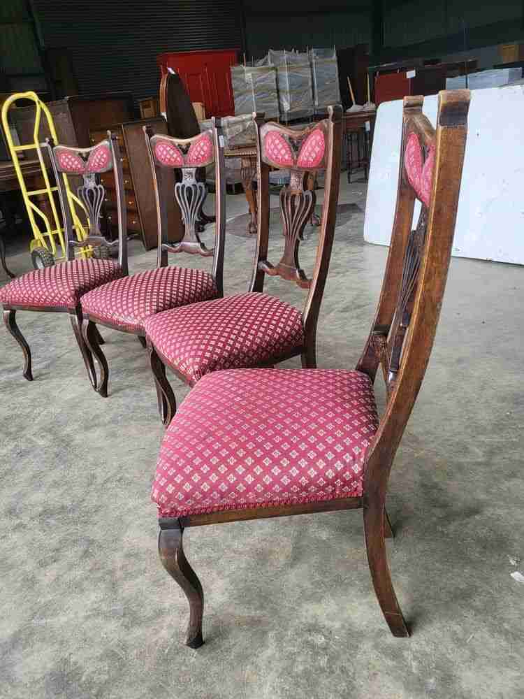 4 Antique art nouveau high back dining chairs curved legs