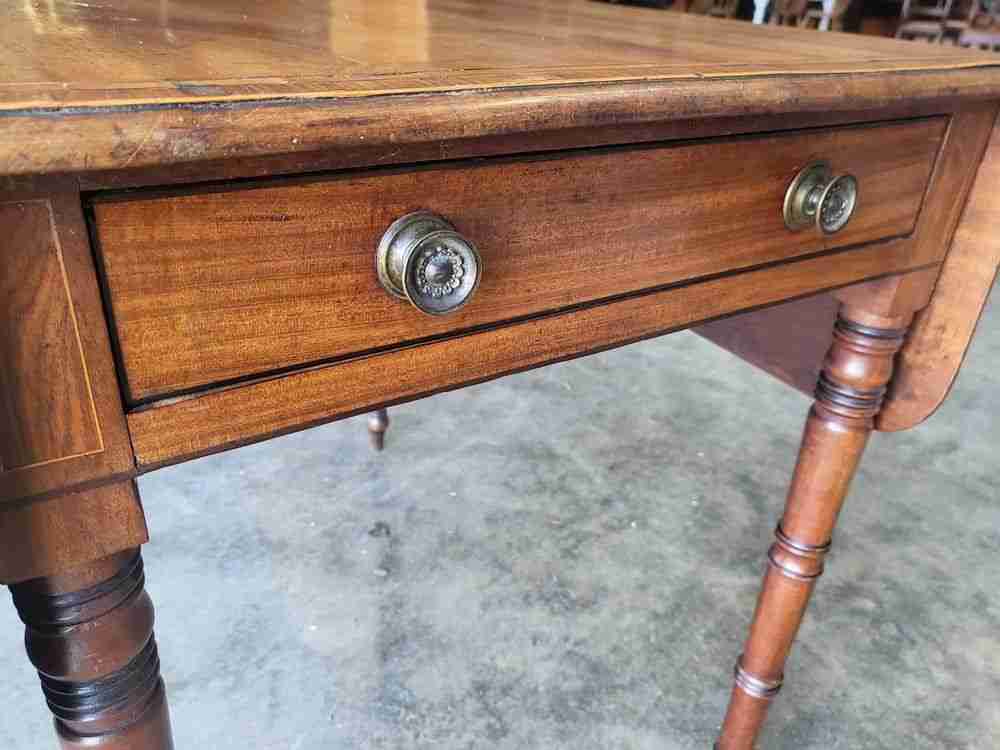 Antique inlaid Pembroke drop leaf dining occasional table