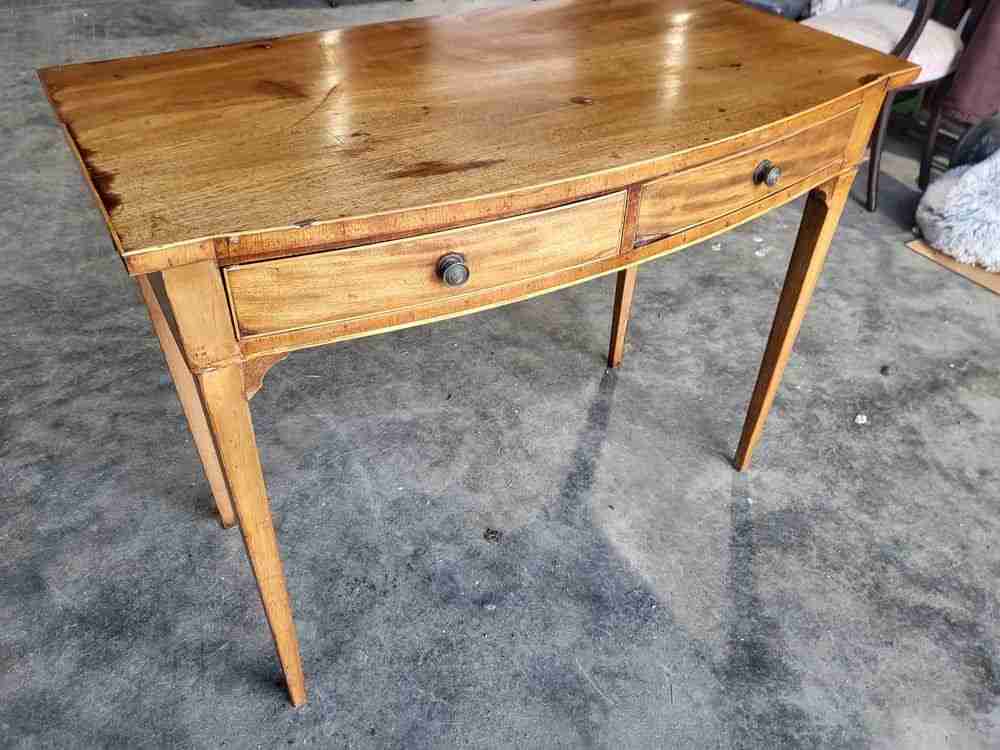 Antique Edwardian bow front 2 drawer writing table desk