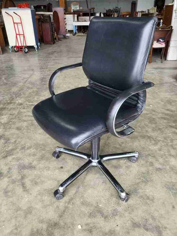 Black leather chrome swivel tilt adjust height office chair