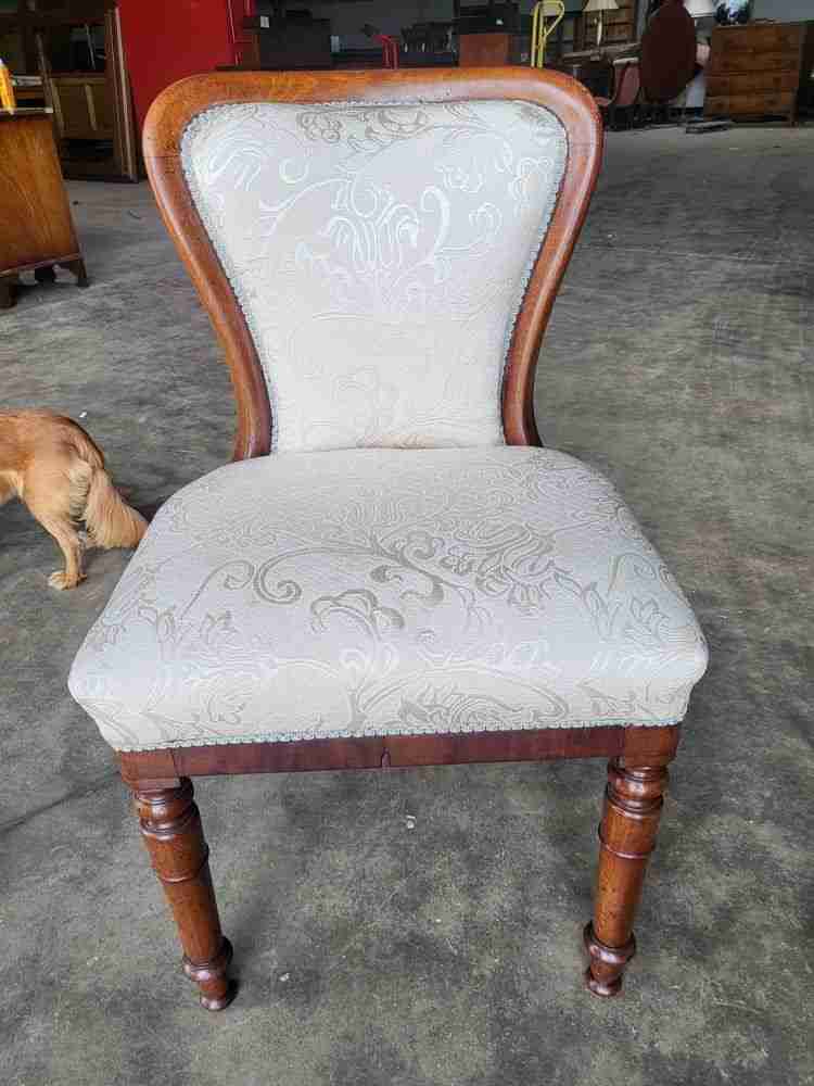 Antique Victorian open bedroom bathroom chair white Damask material