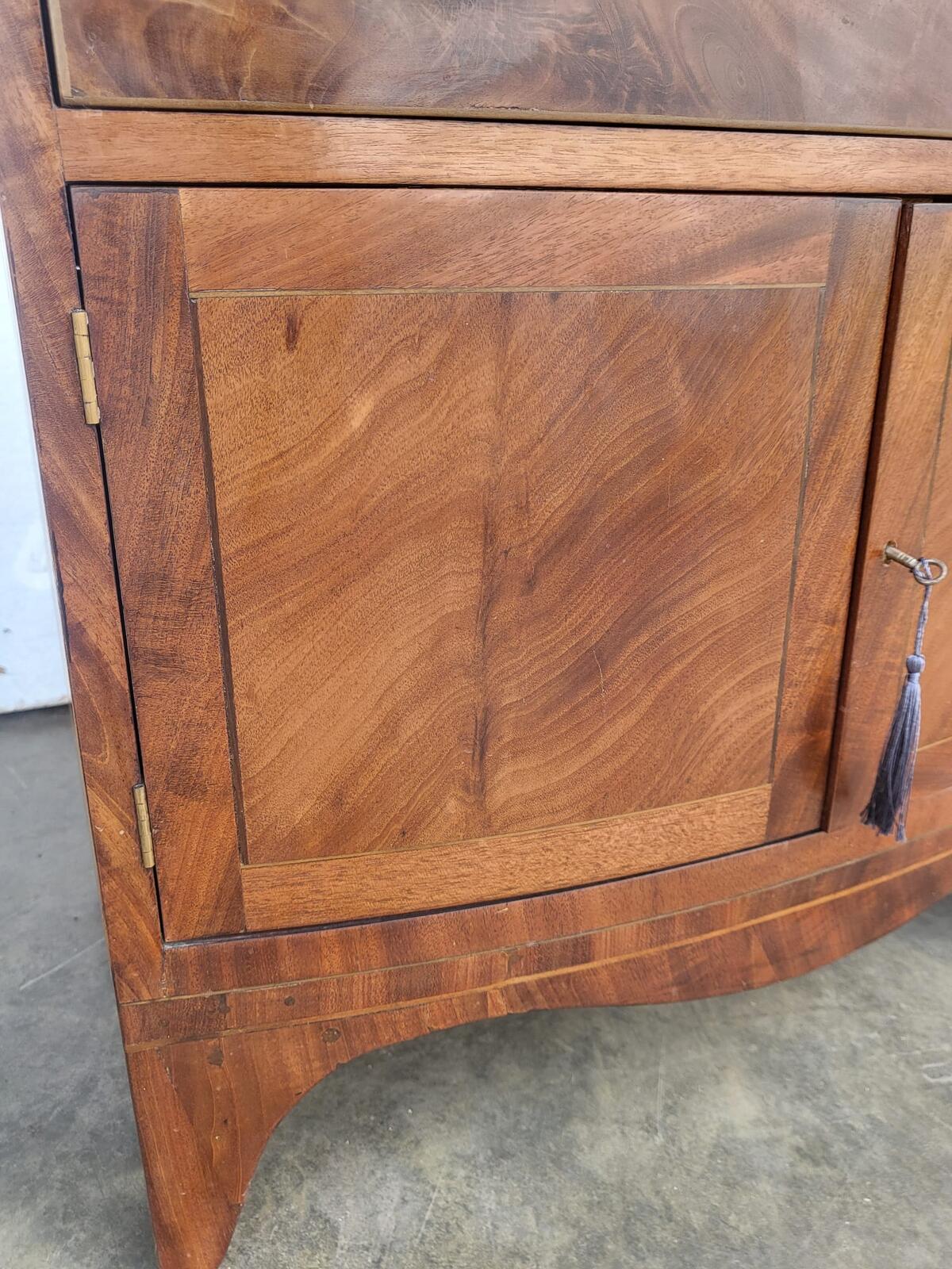 Antique Edwardian small bow front cabinet drawers splayed legs