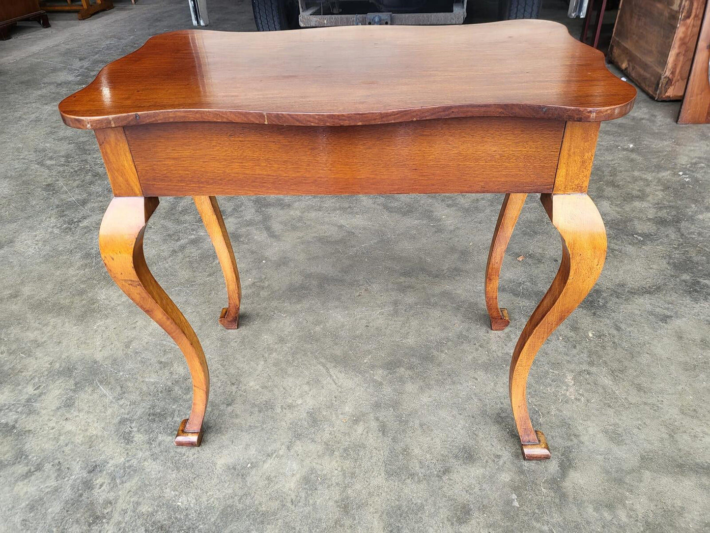Antique small serpentine cabriole legs drawer table desk