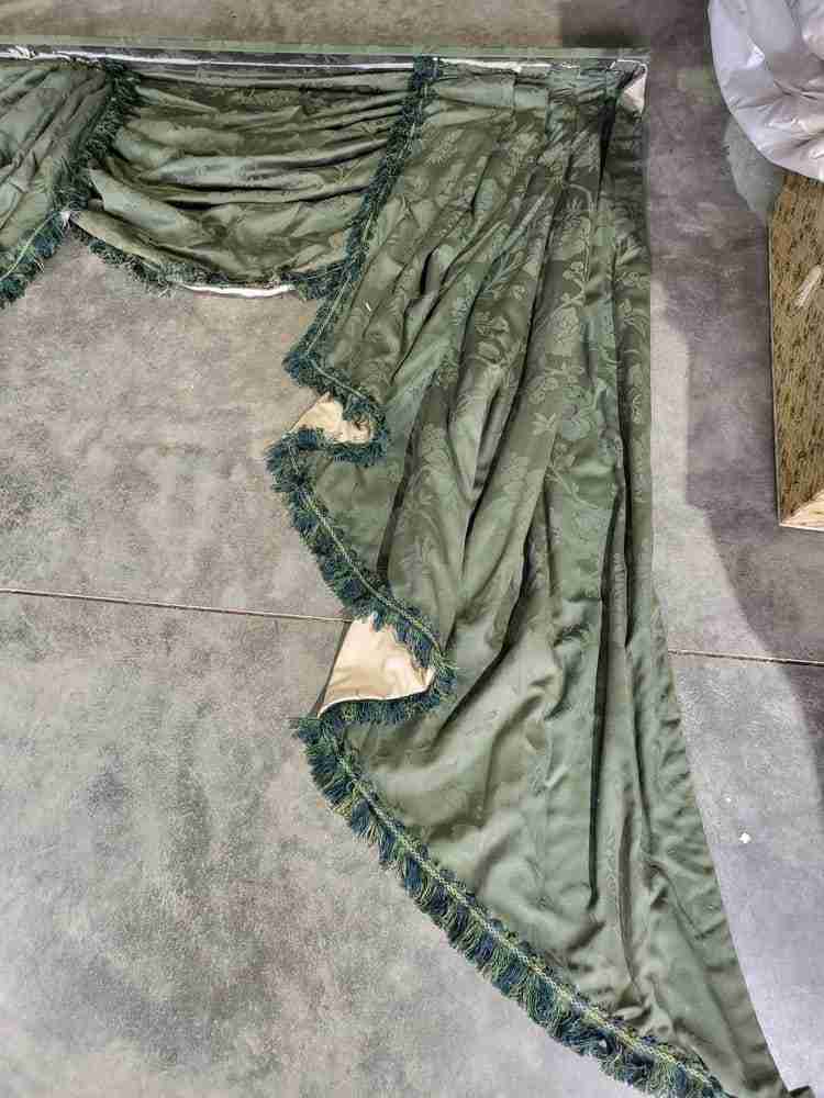 Curtains large pelmet swags 379cm w x 220 drop 12"5" wide lined green fabric