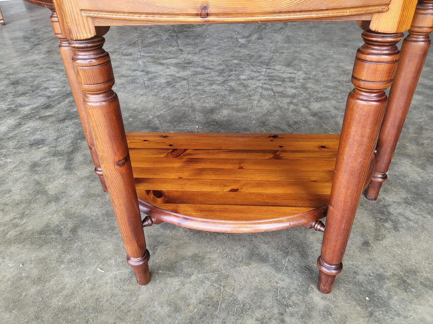 Pine demi lune 2 tier hall side end table drawer