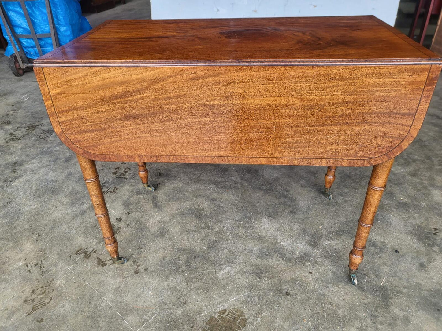 Antique Regency inlaid Pembroke drop leaf dining occasional table drawer
