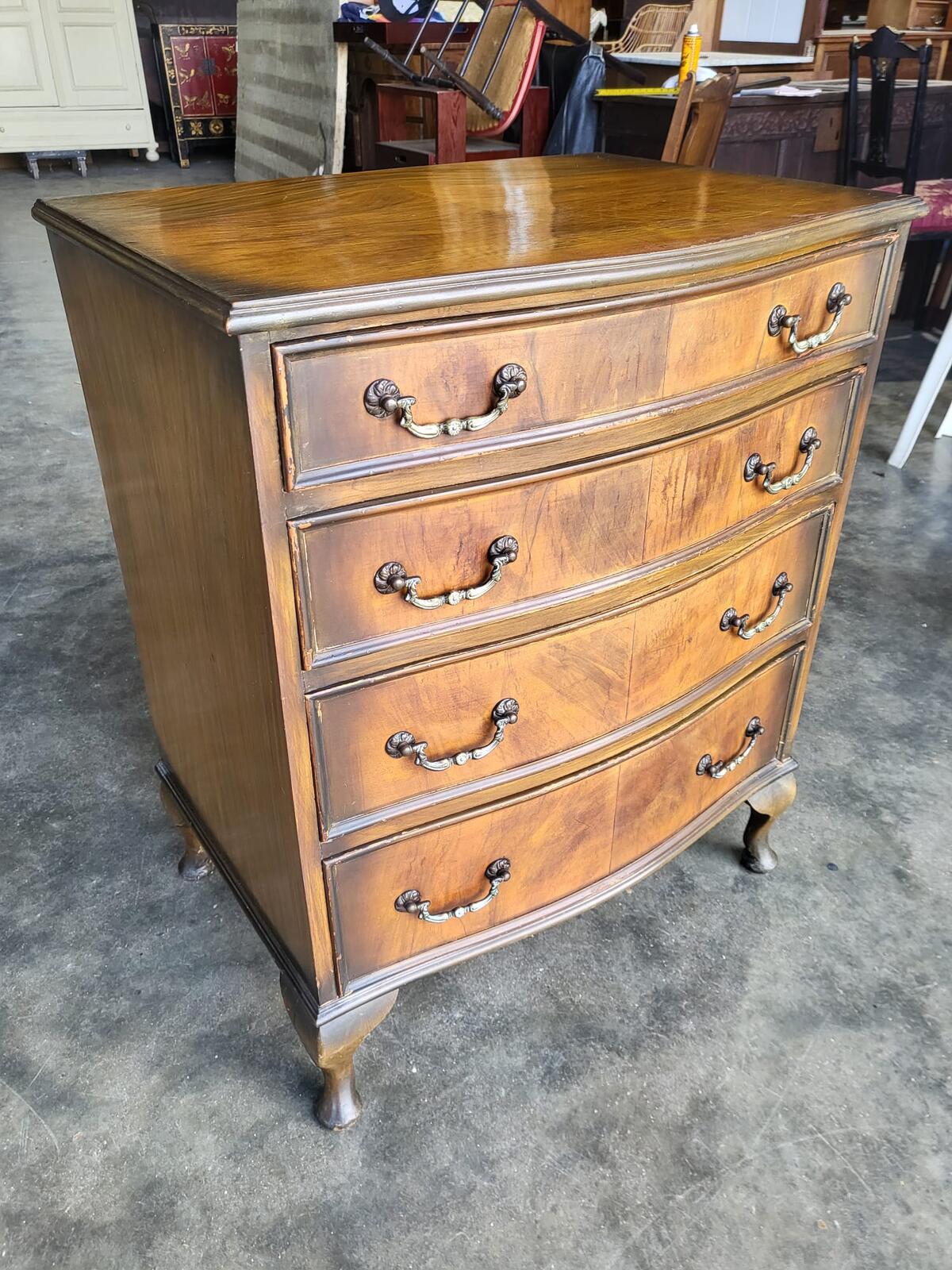 Antique repro serpentine small chest of drawers cabriole legs