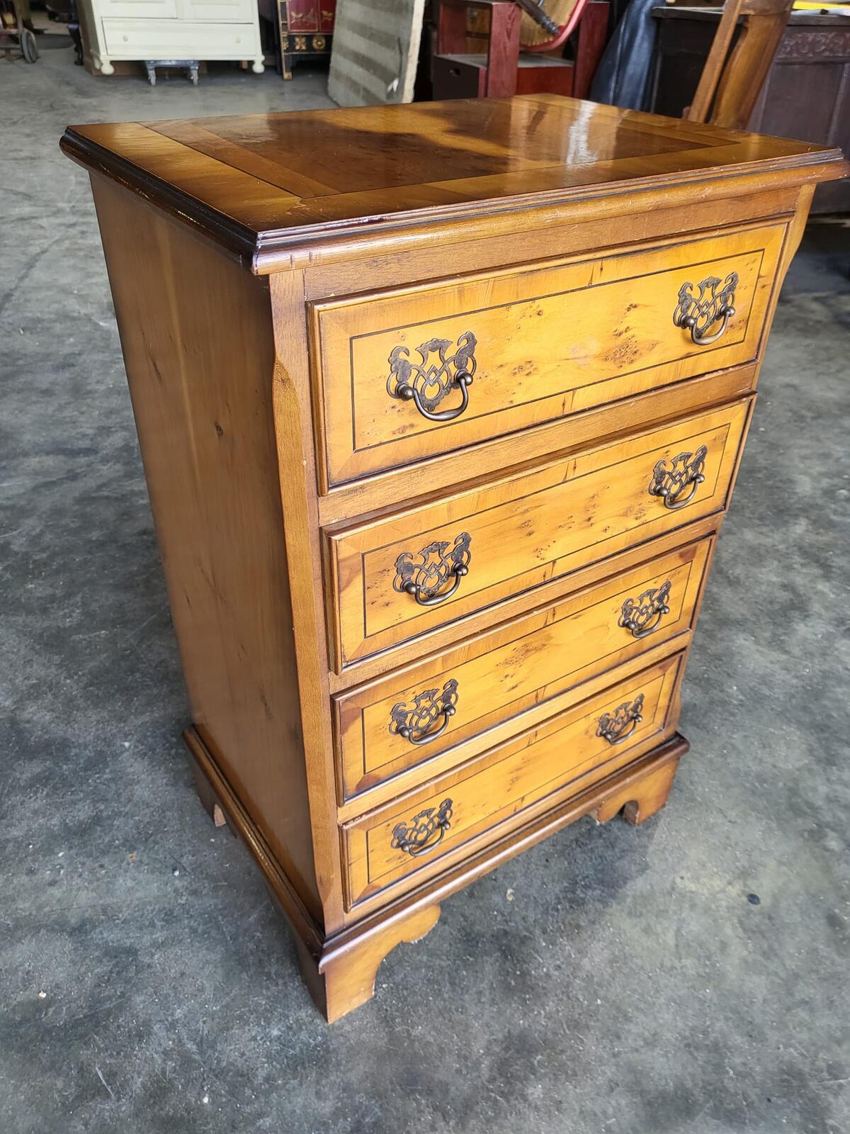 Small antique repro Yew side end chest of drawers
