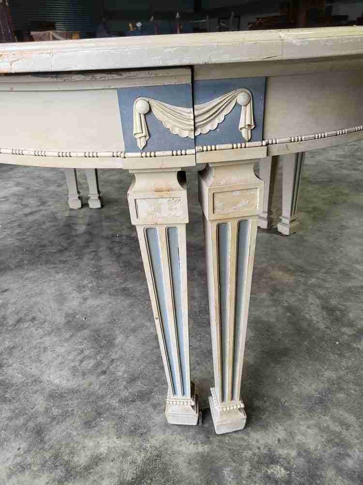 Vintage 20thC very large 26' long painted empire style D end dining table