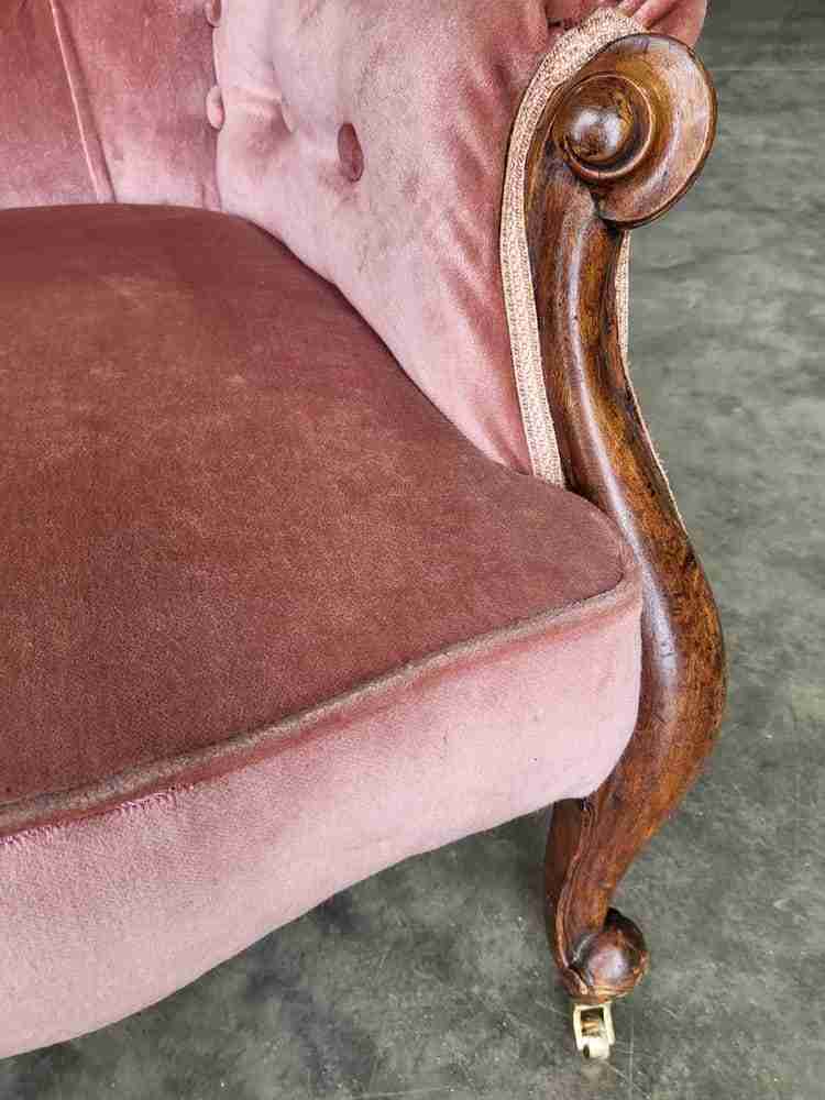 Antique Victorian small spoon back parlour arm chair cabriole legs castors