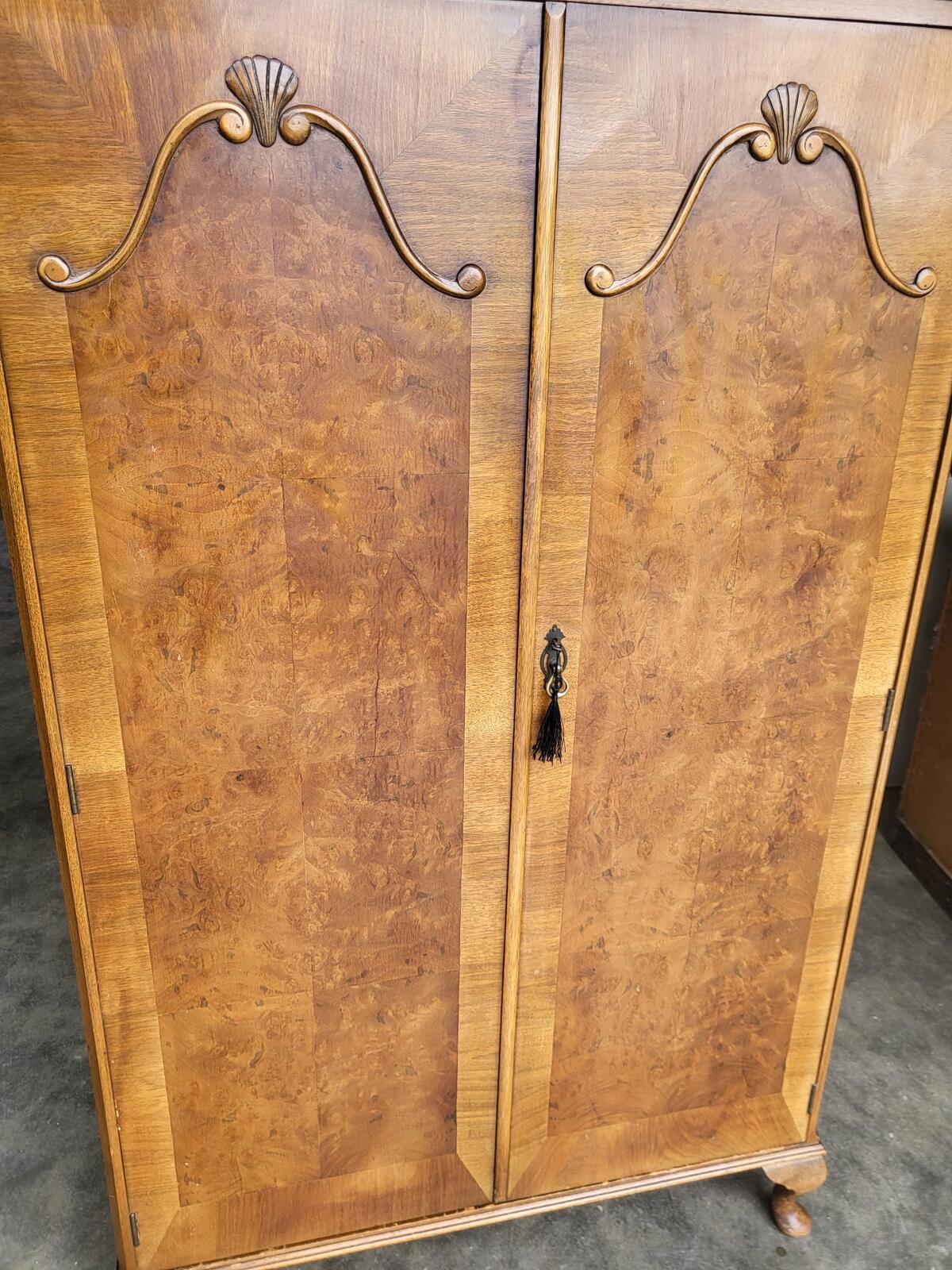 Vintage maple small wardrobe cabriole legs drawers shelves