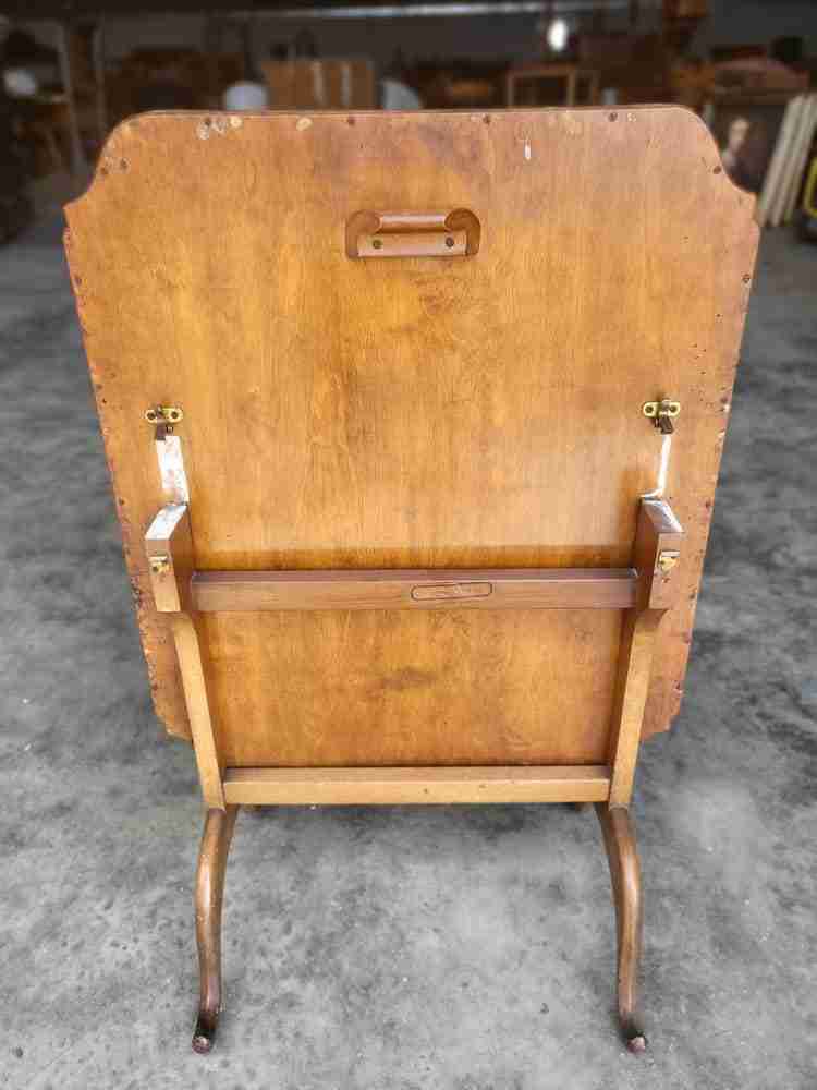 Vintage 20thc walnut tilt top embroidered needlework coffee side end table