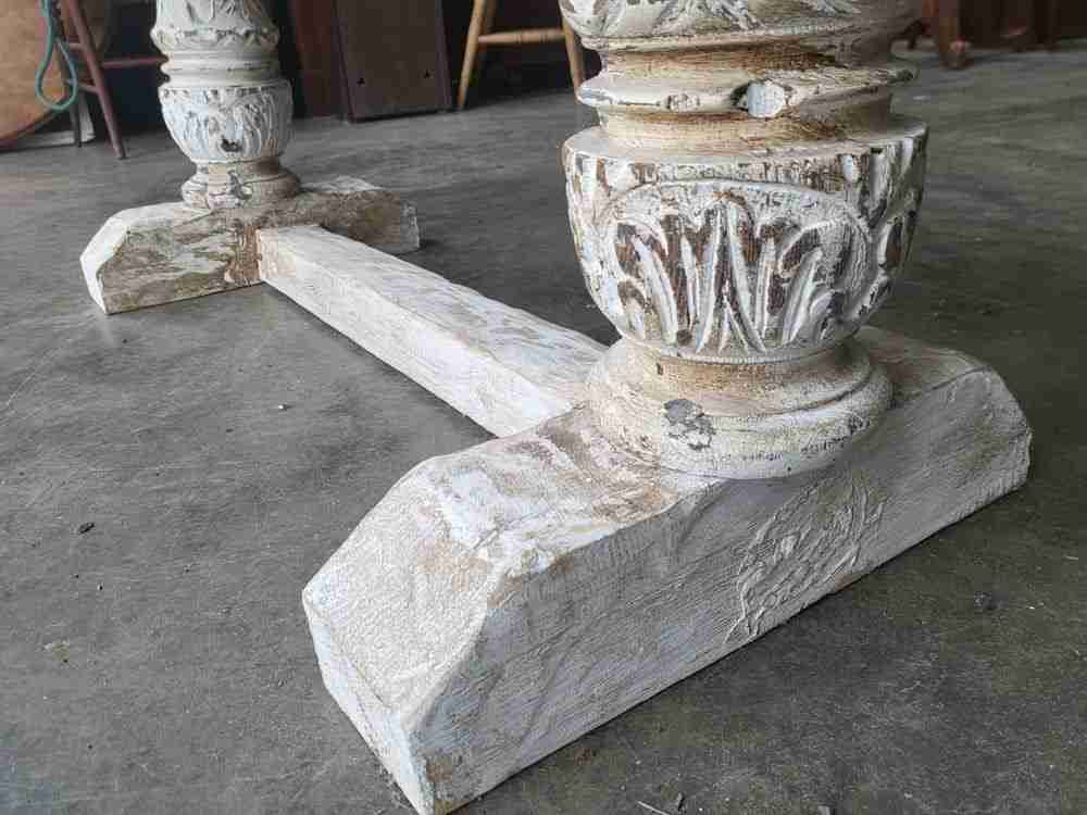 Antique repro natural elm bench carved painted legs seat
