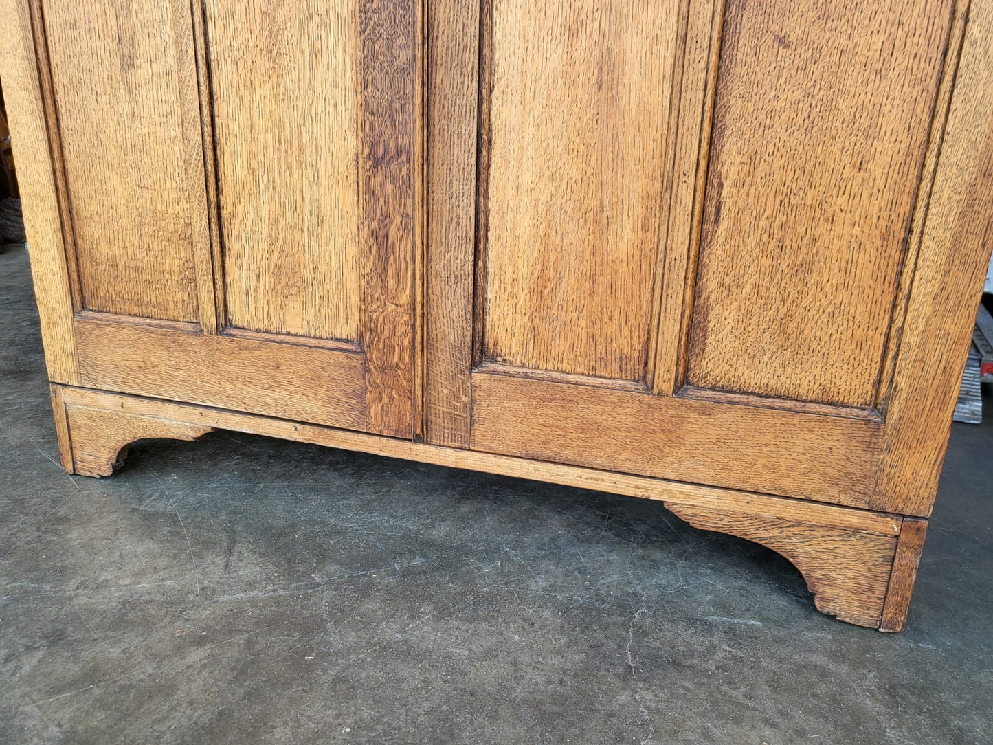 Vintage small oak panelled gentleman's wardrobe shelves drawer