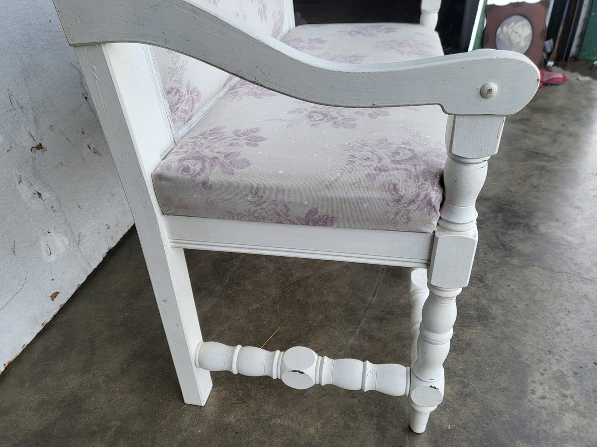 Vintage white 2 seat upholstered bench settle seat