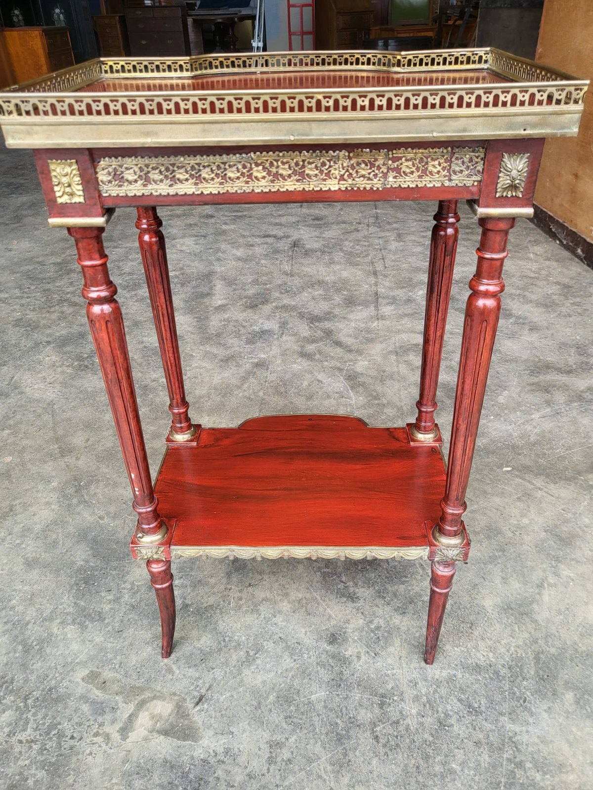 Vintage French 2 tier side end table brass gallery