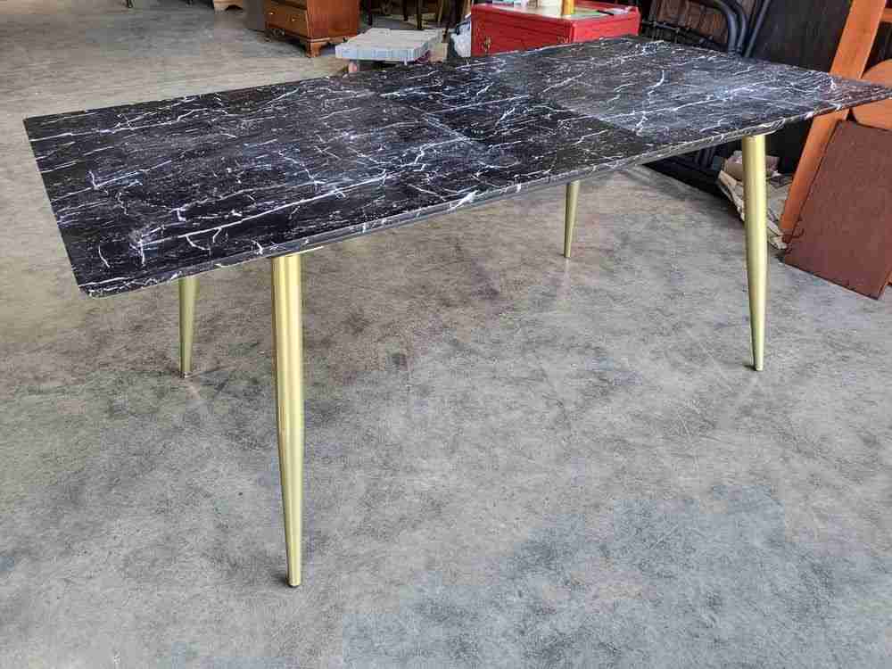 Vintage 70's style extending marble effect dining table brass legs