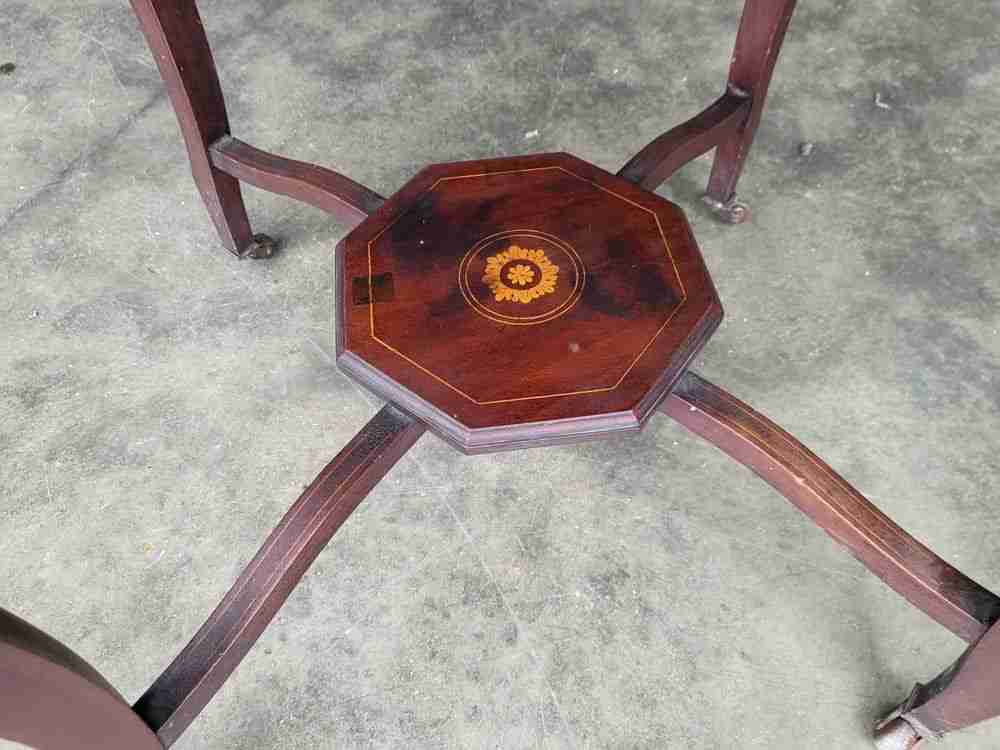 Antique inlaid octagonal occasional dining side table seat 4