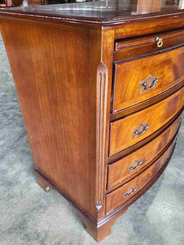 Antique repro bow front chest of drawers slide tray dressing table desk