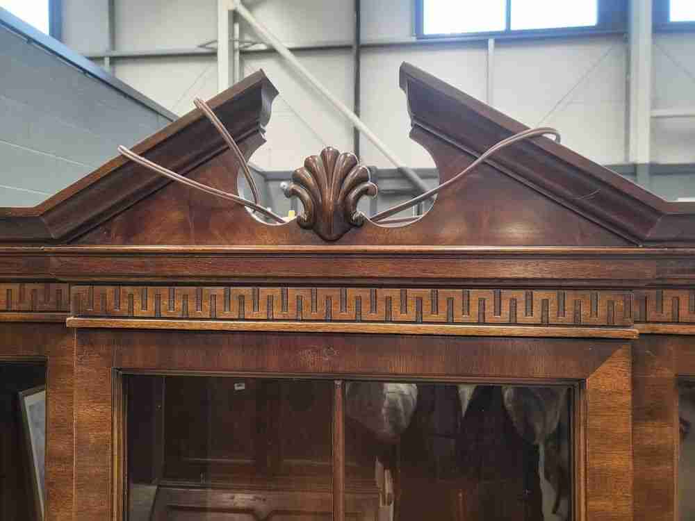 Large antique repro glazed bookcase cabinet cupboard drawers