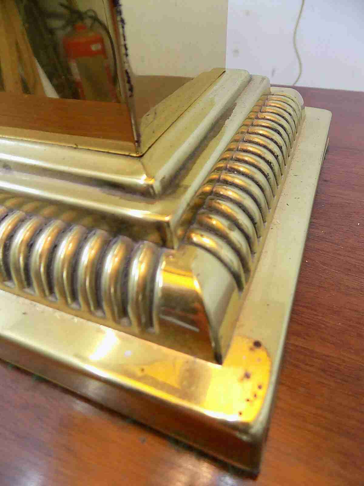 Large brass table lamp with black shade