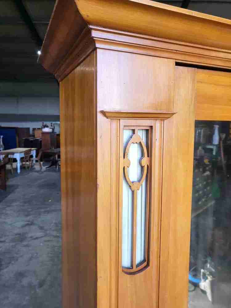 Antique art nouveau walnut single wardrobe mirrored door