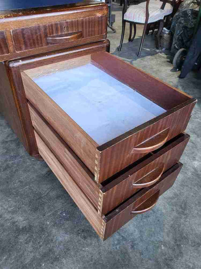 Antique Deco large twin pedestal desk 8 drawers  blue top
