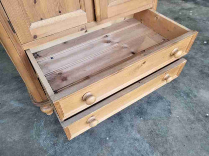 Small low pine wardrobe 2 x drawers bun feet