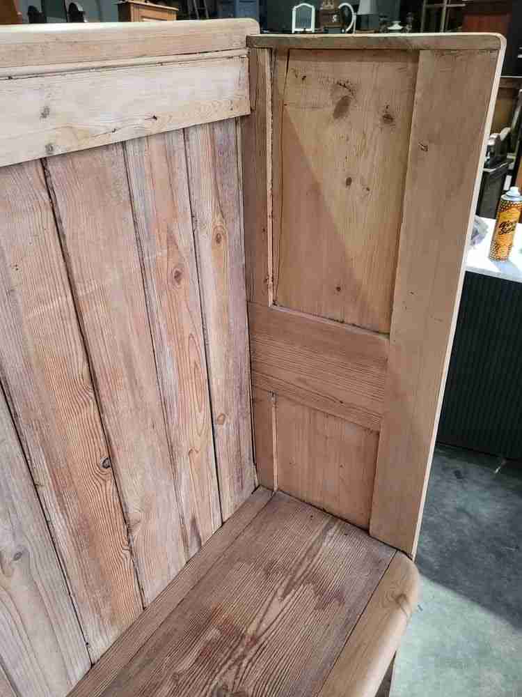20thC Stripped pine high back panelled bench kitchen country farmhouse seat