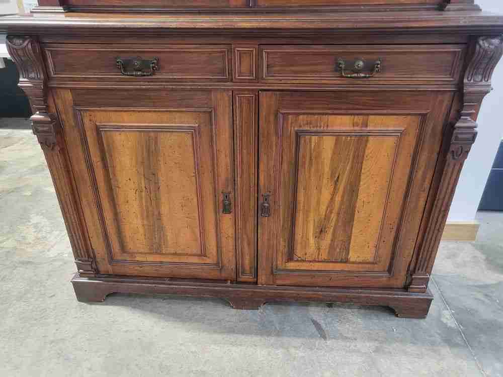 Antique Victorian large glazed bookcase cabinet cupboard drawers