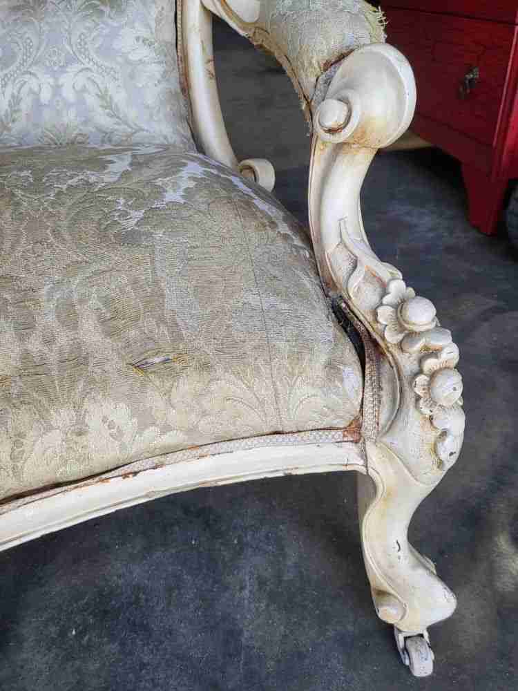 Antique French Louis cream wood frame sofa love seat cabriole legs
