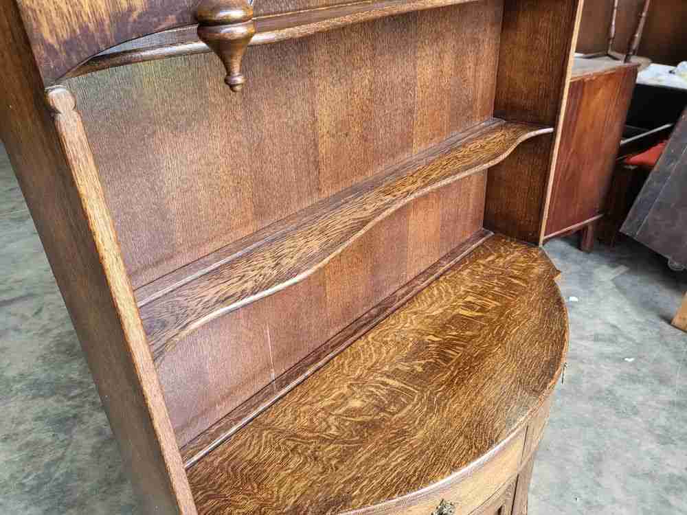 Antique repro oak bow front dresser cupboard drawers shelves cabinet