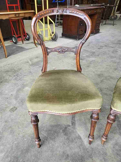 Four antique Victorian ballon back dining chairs green