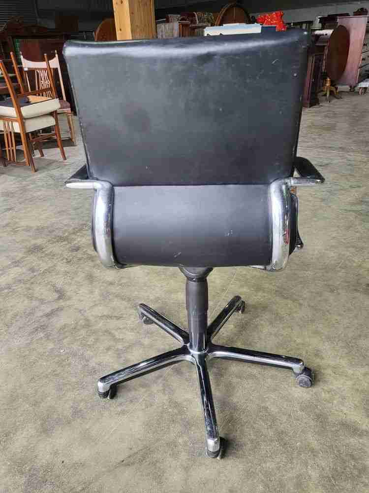Black leather chrome swivel tilt adjust height office chair