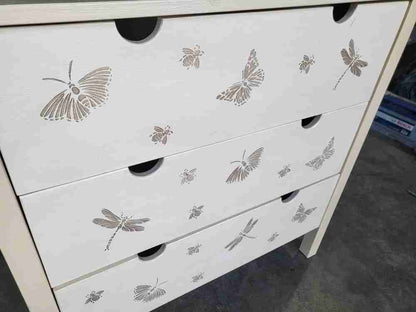 Small painted chest of drawers butterfly decoration 3 drawers