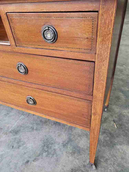 Antique Edwardian inlaid dressing table drawers oval mirror