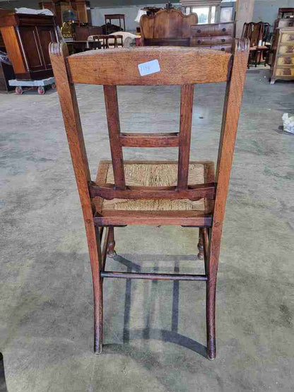 Vintage 20thC rush seat turned legs 3 x kitchen country dining chairs