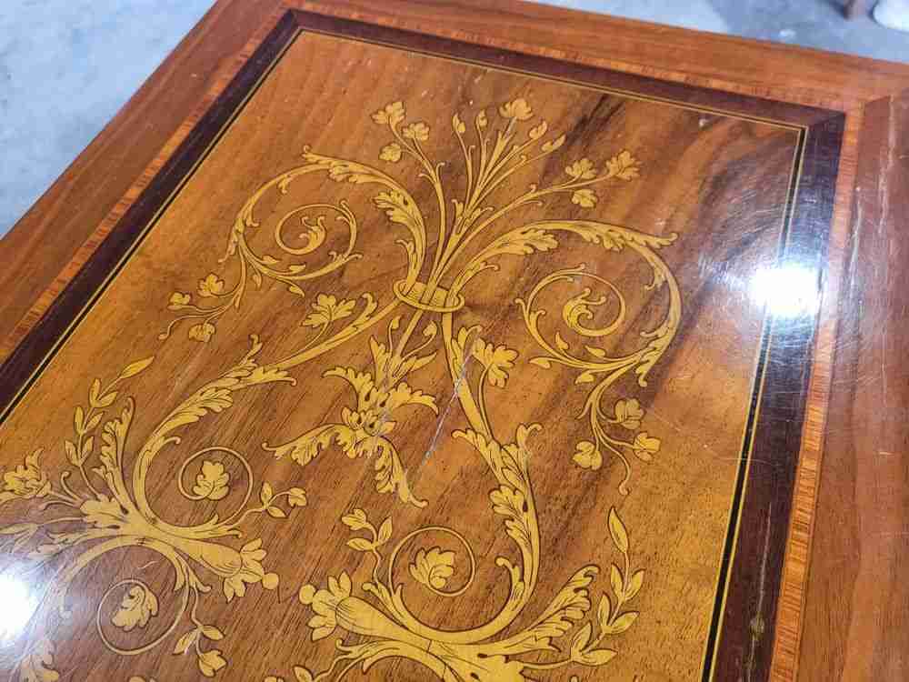 Sheraton revival antique inlaid writing desk drawer table