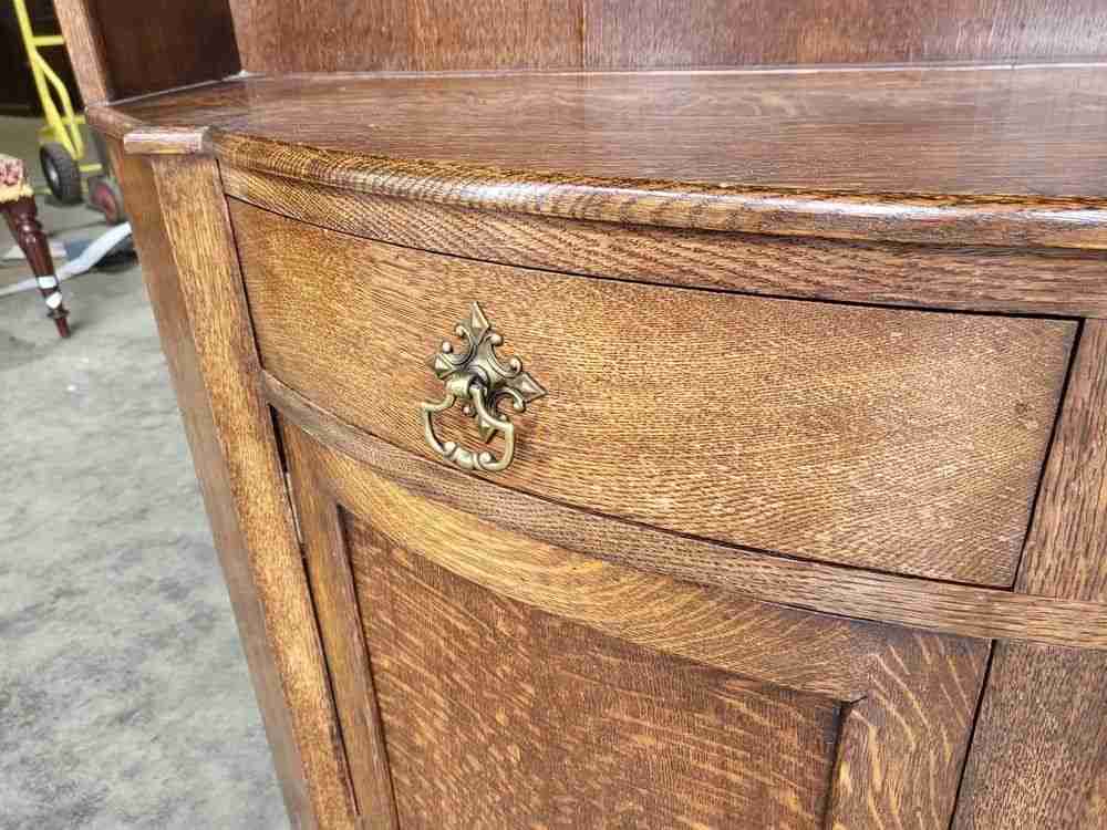 Antique repro oak bow front dresser cupboard drawers shelves cabinet