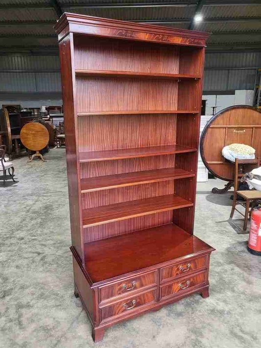 Antique repro large open bookcase on filing drawers cabinet