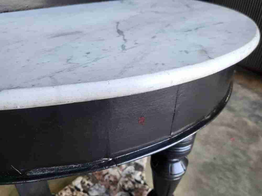 Antique Victorian demilune Black marble wash stand side table dogs turned legs