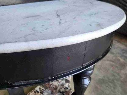 Antique Victorian demilune Black marble wash stand side table dogs turned legs