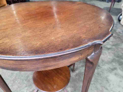 Antique round occasional 2 tier side dining table tapered legs