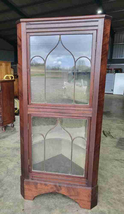 Antique Georgian mahogany freestanding glazed tall corner cabinet